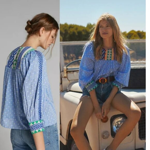 Anthropologie Verb by Pallavi Singhee Rhapsody Embroidered Beaded Boho Blouse XS - Picture 1 of 15